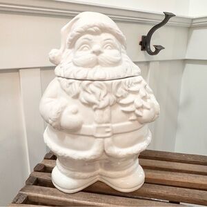 Pure All White Ceramic Santa Cookie Jar Large - Holiday Home Decor 11.5 x 8 inch